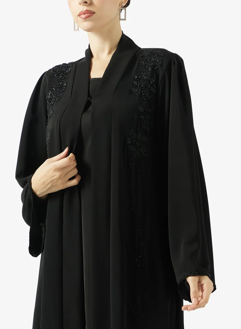 hayas closet  Black Embellished Abaya With Sheila for Women | Best Price UAE